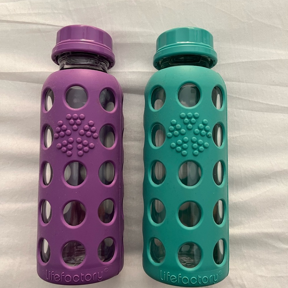 Lifefactory Purple and Teal Glass Water/ baby bottles